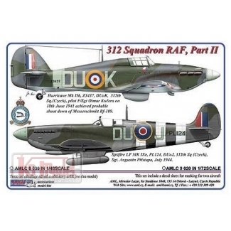 AML C9020 312 th Squadron RAF, Part II / 2 decal version: Hurricane Mk.IIb, Z3437, DuoK + Spitfire LF Mk.IXe, PL124, DuoJ (1:72)