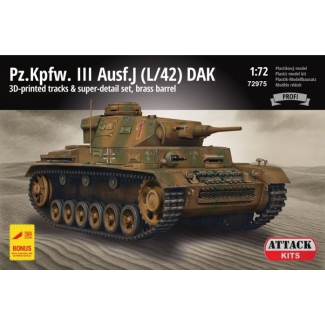 Attack Hobby Kits 72975 Pz.Kpfw. III Ausf.J (L/42) DAK 3D-Printed Tracks and Brass Barrel - Profi (1:72)