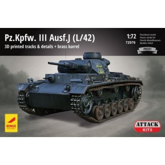 Attack Hobby Kits 72976 Pz.Kpfw. III Ausf.J (L/42) with 3D-Printed Tracks & Details and Brass Barrel - Profi (1:72)