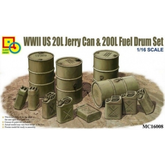 WWII US 20L Jerry Can & 200L Fuel Drum Set (1:16)