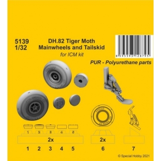 CMK 5139 DH.82 Tiger Moth Mainwheels and Tailskid (ICM kit) (1:32)