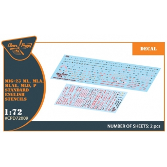 MiG-23ML, MLA, MLD, P, MLAE standard english stencils for CP kits and other (1:72)
