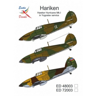 Exotic Decals ED72003 Hariken Hawker Hurricane Mk.I in Yugoslav service (1:72)