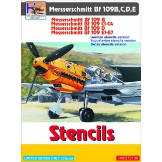 Messerschmitt Bf-109B/Bf-109C/Bf-109D/Bf-109E Stencils (incl. Yugoslav+Swiss variant) (1:72)