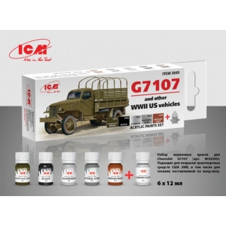 ICM 3005 Acrylic Paint Set for G7107 (and other WW2 US vehicles) (6 x 12 ml.)