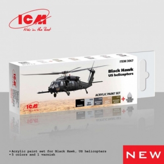 ICM 3067 Acrylic Paints Set for Black Hawk US Helicopters (6 x 12 ml.)