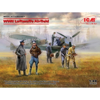 ICM DS4801 WWII Luftwaffe Airfield Messerschmitt Bf 109F-4, Hs 126 B-1, German Luftwaffe Pilots and Ground Personnel (7 figures) (1:48)