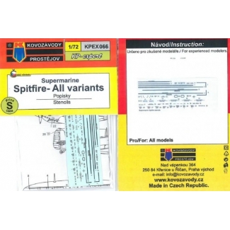 Kovozávody Prostějov KPEX066 Spitfire stencils – all variants (1:72)