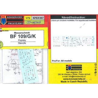 Kovozávody Prostějov KPEX067 Bf 109G/K stencils (1:72)