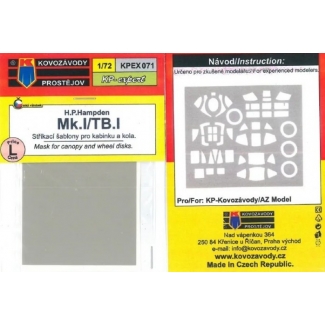 Kovozávody Prostějov KPEX071 Hampden mask for canopy and wheel disks (1:72)