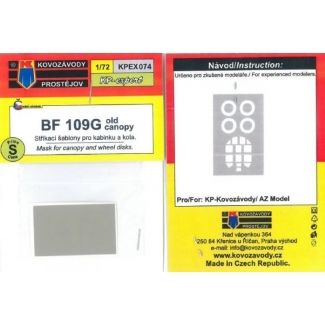 Kovozávody Prostějov KPEX074 Bf 109G Old canopy – mask for canopy and wheel disks (1:72)