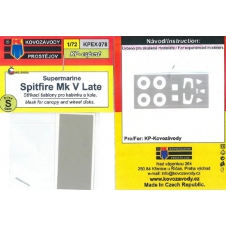 Kovozávody Prostějov KPEX078 Spitfire Mk.V late mask for canopy and wheel disks (1:72)